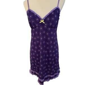 Womens Sexy cute slip style Night gown Size M Purple Circles adjustable straps
